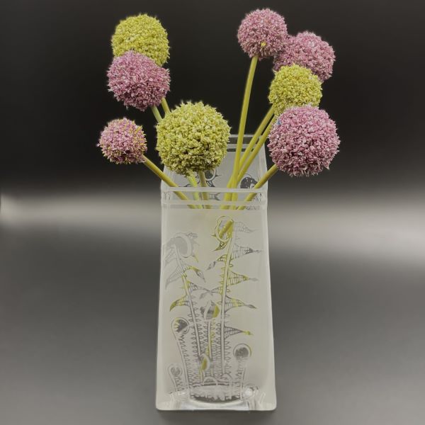 Clear Glass Vase with sandblasted fern design - Its A Blast Glass Gallery Tucson 