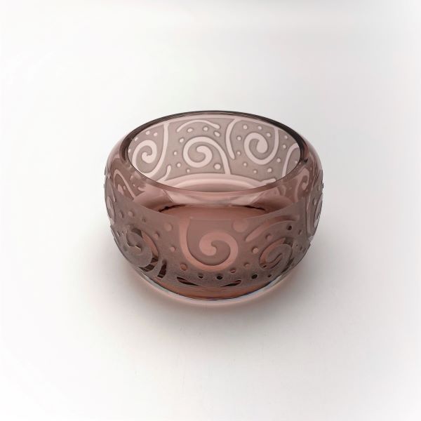 Amethyst-tealight-candle-holder-with-sandblasted-Spiraling-Dots-design-side-view