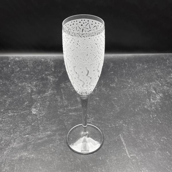 Crystal champagne flutes with sandblasted After design top view