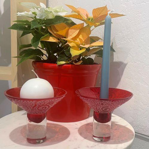 Sandblasted Candle Holders with two types of candles