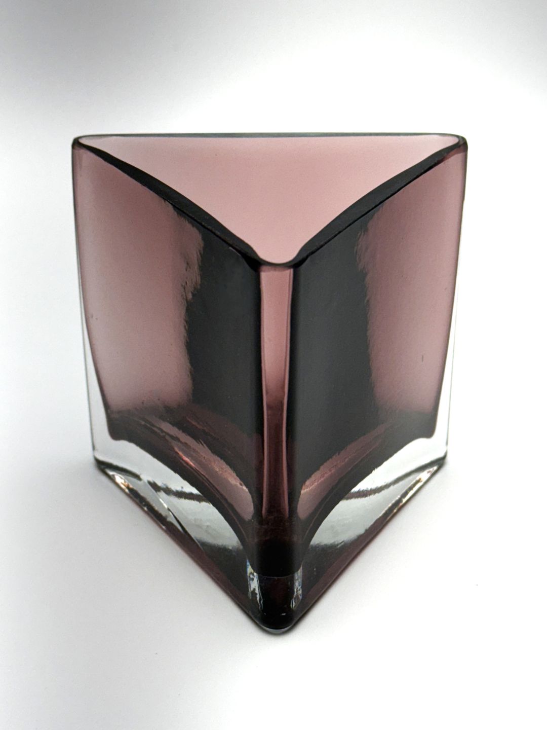 Amethyst triangular hand blown glass candle holder  