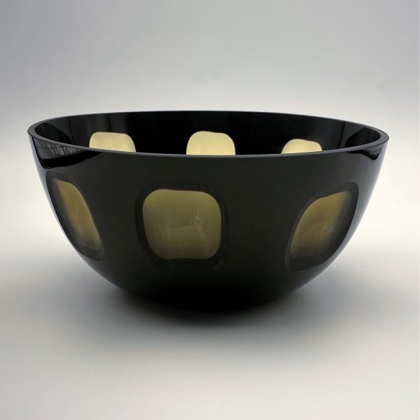 Black and Amber Small Gem Hand Blown Glass Bowl Side View