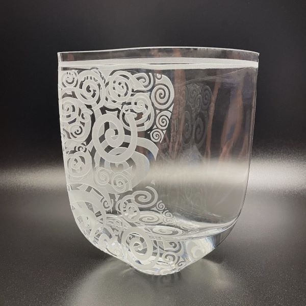 Clear-blown-glass-vase-with-sandblasted-Spiraling-Out-of-Control-Design-side-view