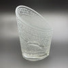 Clear-slanted-teardrop-crystal-vase-with-sandblasted-doodle-bands-top-view-Its-A-Blast-Glass-Tucson