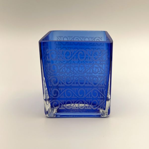 Cobalt Blue Blown Square Votive with Wrought Iron #3 design  Its A Blast Glass Gallery Tucson 