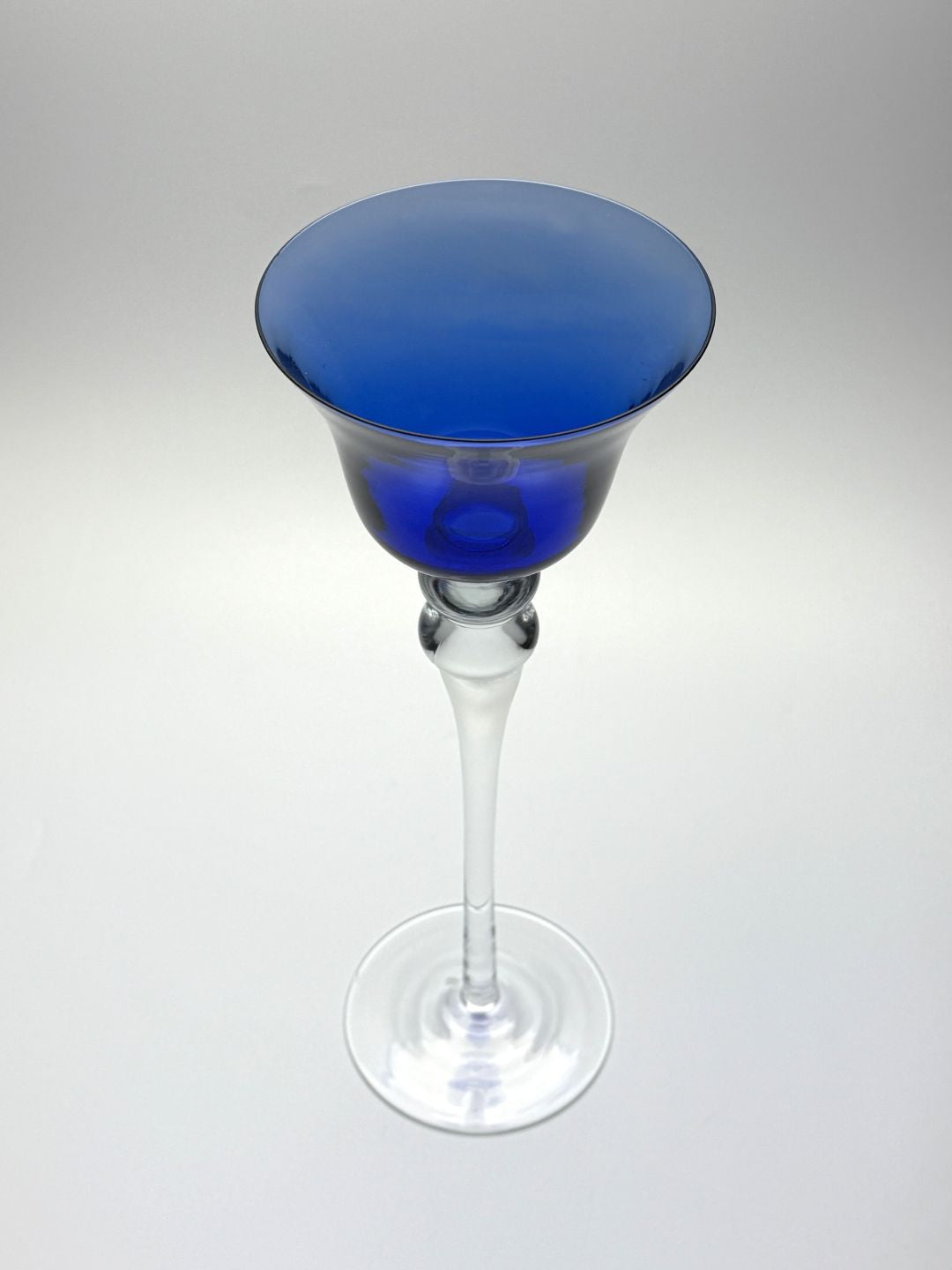 Cobalt blue cup hand blown glass candle holder stop view