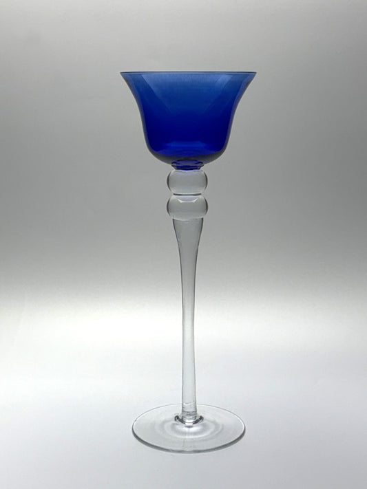 Cobalt blue cup hand blown glass candle holder side view