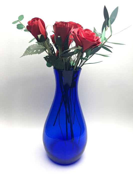 Cobalt blue curved Polish hand blown glass vase side view 