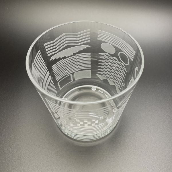 German-flared-crystal-candle-holder-with-sandblasted-geometrics-design-top-view-Its-A-Blast-Glass