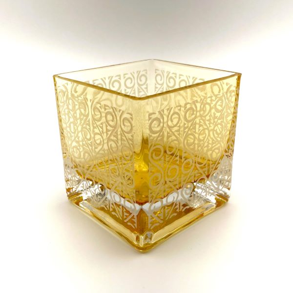 Gold Blown Square Votive with Wrought Iron#1 Its A Blast Glass Gallery Tucson 