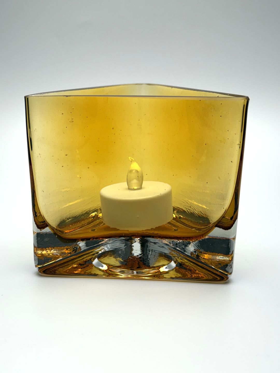 Gold Hand Blown Glass Triangle Candle Holder