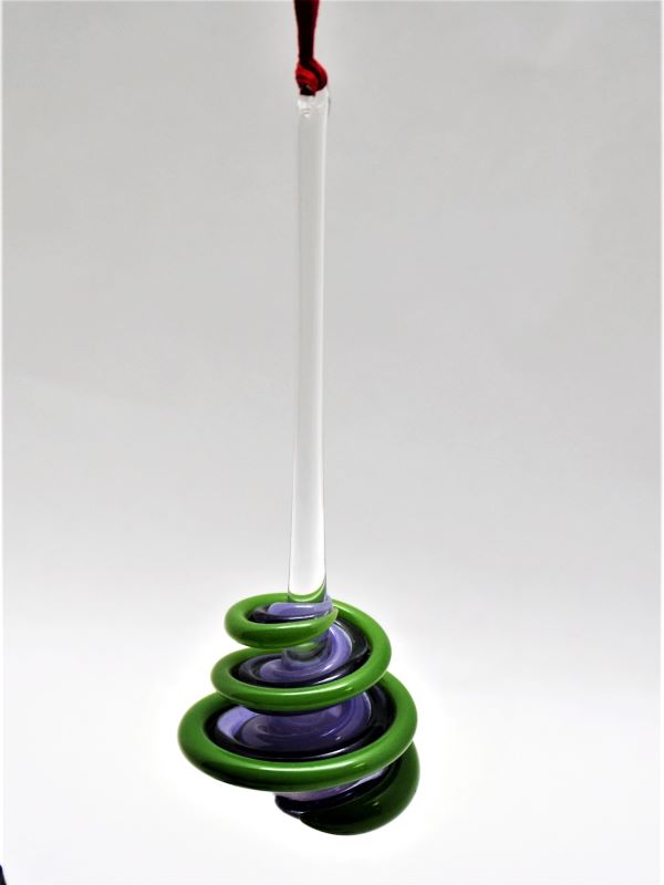 Green lavender purple spiral blown glass ornament Its A Blast Glass Gallery Tucson