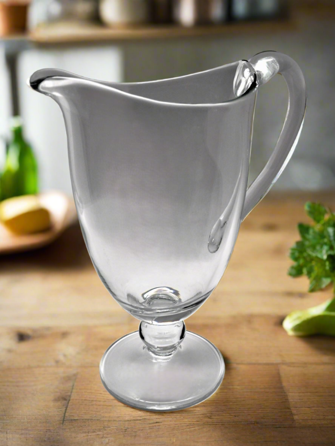 Krosno Hand blown glass footed pitcher kithchen scene 