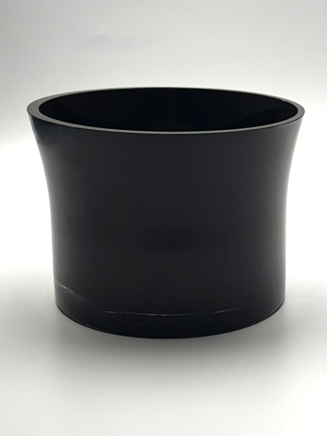 Large black snack hand blown glass bowl side view 