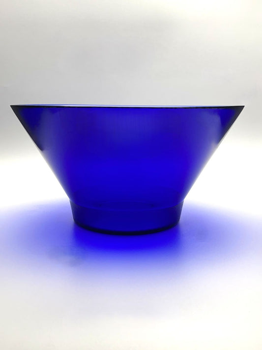 Large blue glass bowl side view