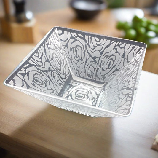 Sandblasted Love is a Rose design square flared bowl top view