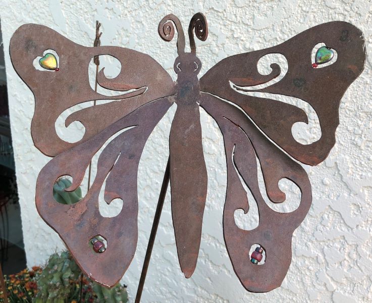 Metal-yard-art-butterfly-with-beads-Its-A-Blast-Glass-Gallery-Tucson