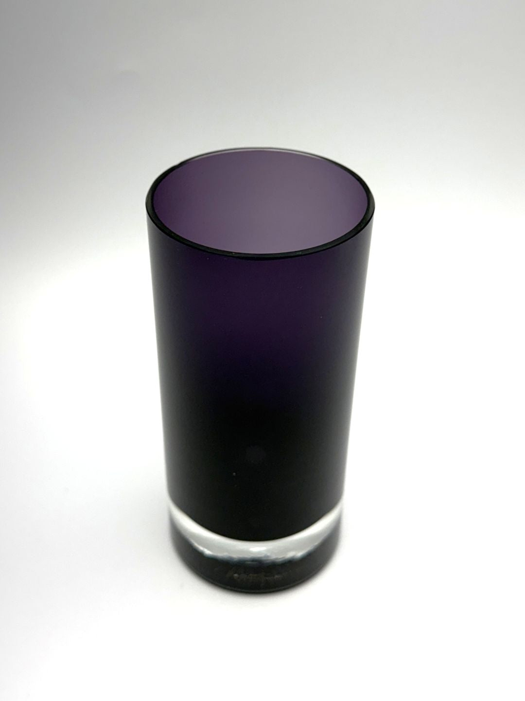 Purple small cylinder hand blown glass vase top view 