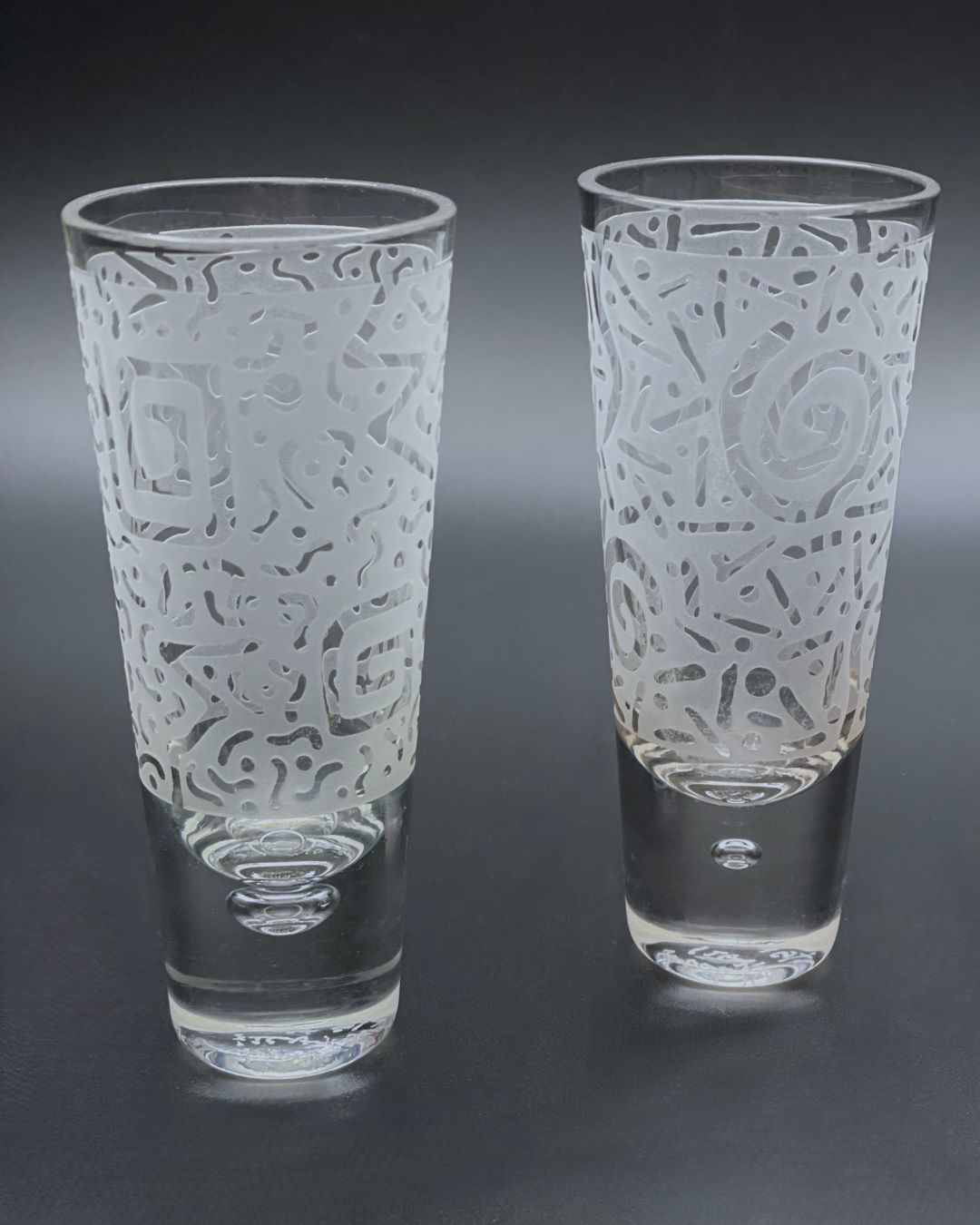 Slim cup cordials with sandblasted Spiral and Square Millenum designs