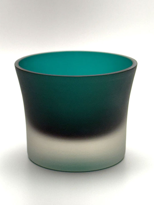 Teal small snack hand blown glass bowl side view 