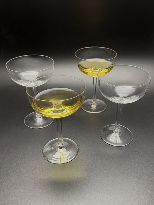 Vintage crystal champagne glasses top view 