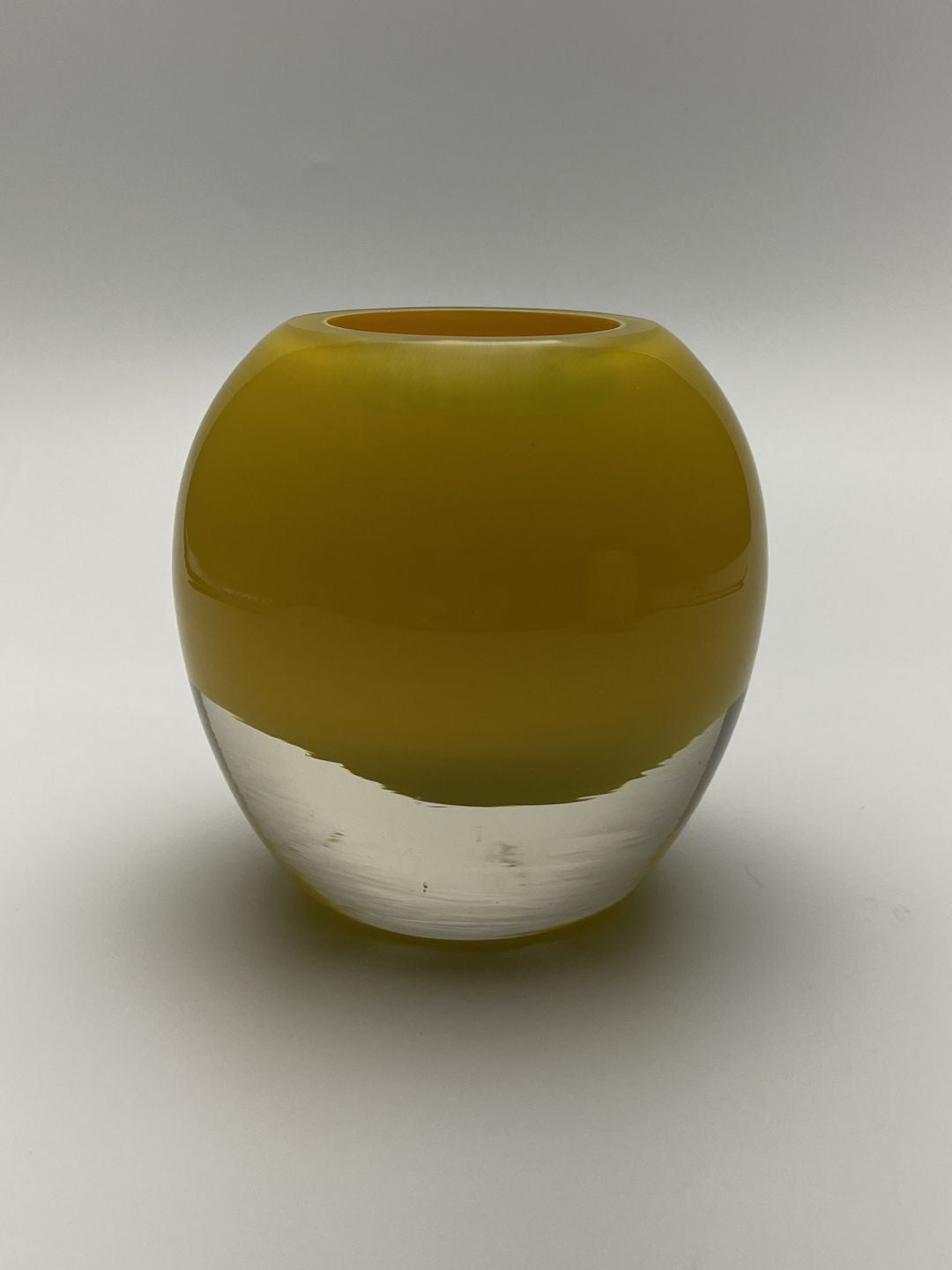 Yellow opaque hand blown glass vase  #2 side view