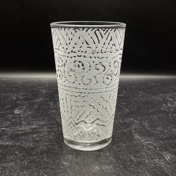 16oz Mixing Glass with Sandblasted Banded Geo Design #2