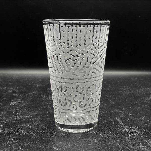 16oz Mixing Glass with Sandblasted Banded Geo Design #3