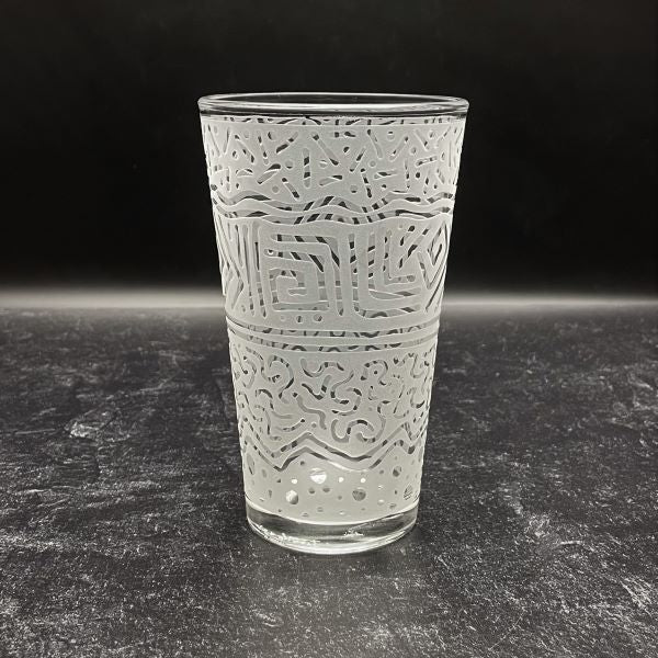 16oz Mixing Glass with Sandblasted Banded Geo Design #4