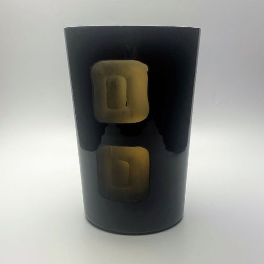 Amber and Black Gem Medium Cylinder Hand Blown Glass Vase Side View