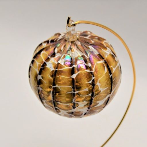 Philabaum Glass Handblown Round Ornament - Gold, Brown, White
