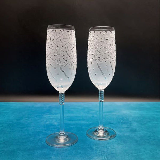 Schott Zwiesel Crystal Crystal Cordial Glass with Snadblasted Before and After Designs Pair