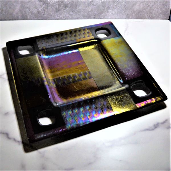 Black Dicrohic Fused Glass Platter by Precision Glass 