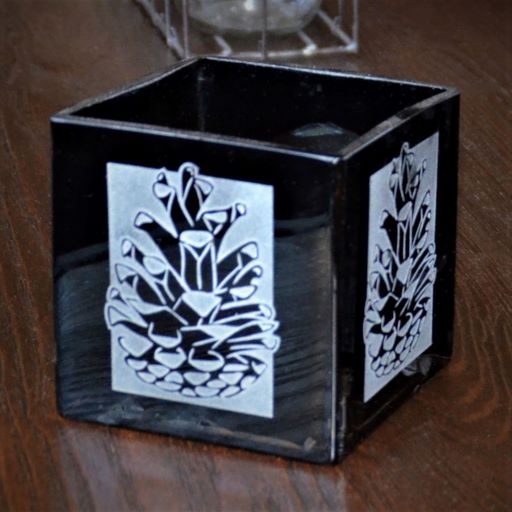 Pinecone-black-blown-glass-candle-holders-design-#1-Its-A-Blast-Glass-Tucson