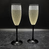Black-stem-champagne-flute-with-sandblasted-tiny-bubbles-design-side-view