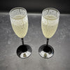 Black-stem-champagne-flute-with-sandblasted-tiny-bubbles-design-top-view
