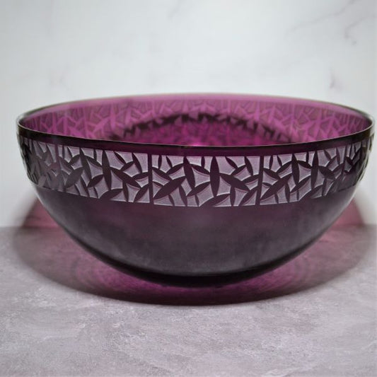 Purple Cast Glass Bowl with Sandblasted Cholla Cacti Design