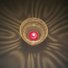 Clear-blown-glass-candle-holder-with-sandblasted-spiral-design-top-view-with-candle