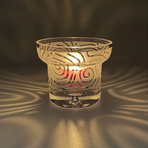Clear-blown-glass-candle-holder-with-sandblasted-spiral-design