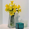 Clear-glass-vase-with-sandblasted-hollyhock-design-with-flowers-candleholder-Its-A-Blast-Glass