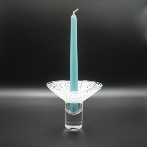 Clear Saucer Blown Glass Candle Holder with Tapered Candle 