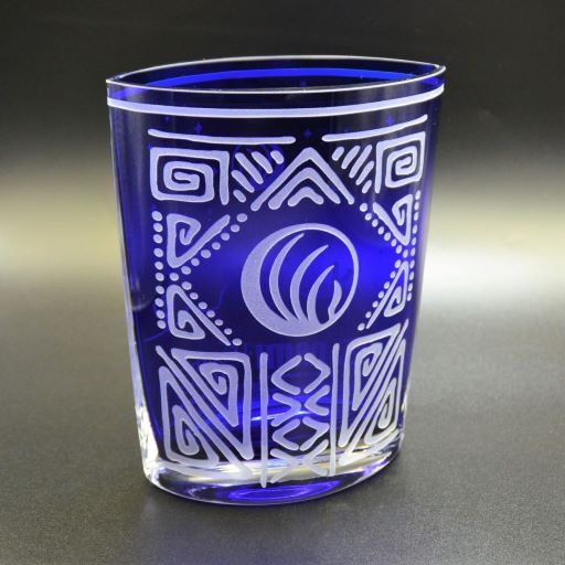 Cobalt Blue Elliptical Hand Blown Glass Vase with Custom Logo and Inscription