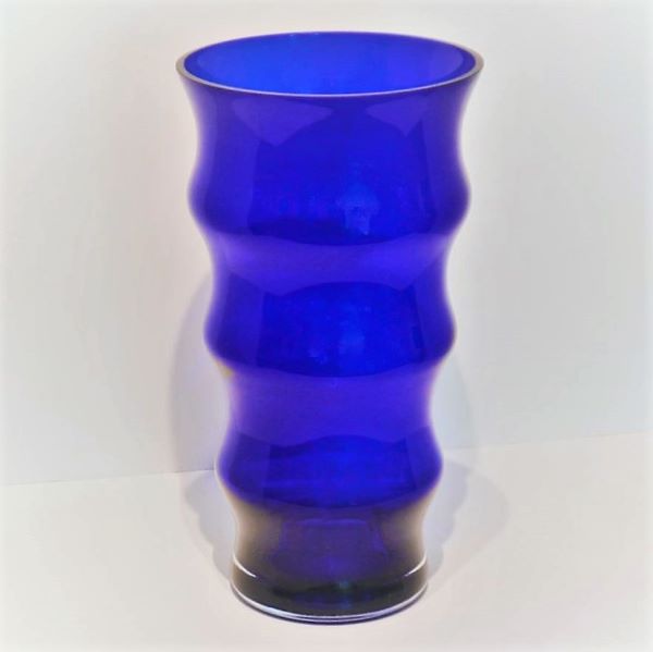 Cobalt Blue Hand Blown Ribbed Glass Vase