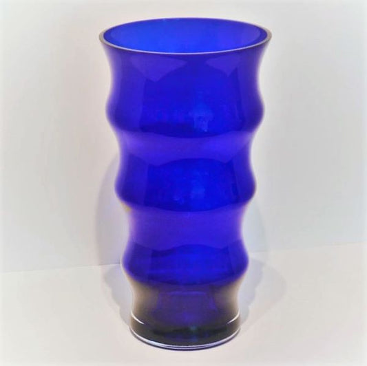 Cobalt Blue Ribbed Hand Blown Glass Vase