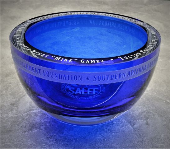 Cobalt Blue Thick Lip Bowl Glass Award with Custom Logo and Inscription It's A Blast! Glass