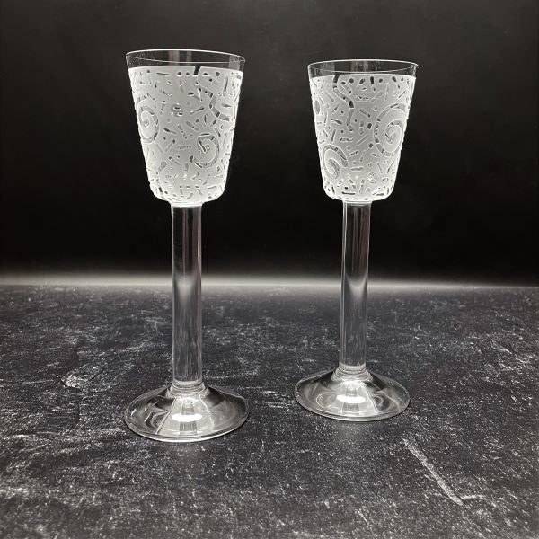 Crystal Column Cordial Glass with Sandblasted Spiral Millennium Design Pair