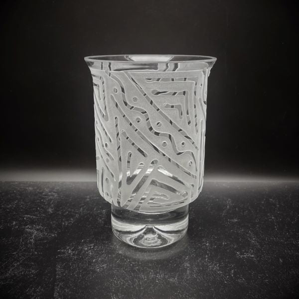 Clear-contempo-hand-blown-glass-candle-holder-with-Chama-design-side-view