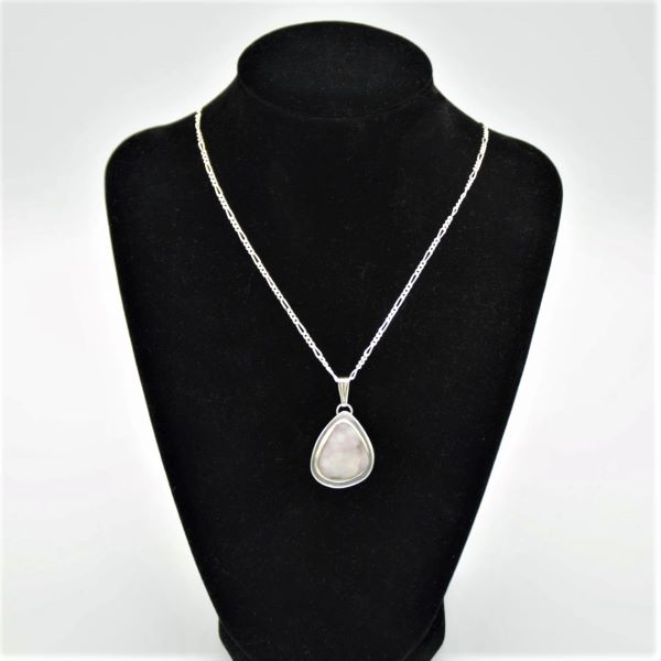 Drusy Quartz Sterling Silver Pendant with Sterling Silver Chain on Stand