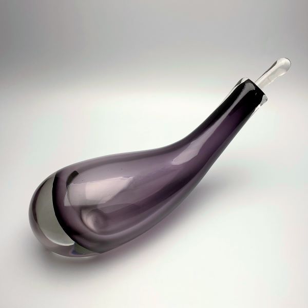 Purple Hand Blown Glass Bottle with Stopper Top View