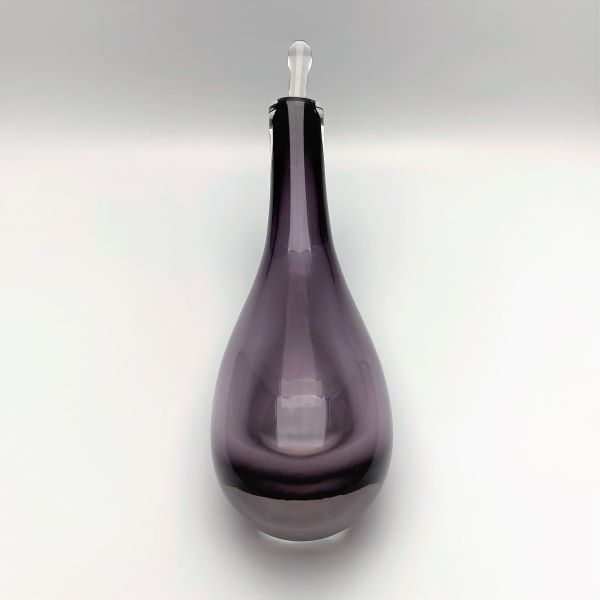 Purple Hand Blown Glass Bottle with Stopper Back Side View